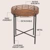 JONATHAN Y Malia 20″ Coastal Bohemian Faux Rattan Round Tray End Table with Metal Base, Brown (TBL2509B)(Brown)