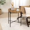 JONATHAN Y Malia 20″ Coastal Bohemian Faux Rattan Round Tray End Table with Metal Base, Brown (TBL2509B)(Brown)
