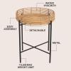 JONATHAN Y Malia 20″ Coastal Bohemian Faux Rattan Round Tray End Table with Metal Base, Brown (TBL2509B)(Natural)