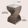 JONATHAN Y Suraya 14″ Coastal Bohemian Handwoven Water Hyacinth Sculptural Twisted End Table with Glass Top and Storage Shelf, Natural (TBL2506A)(Brown)