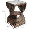 JONATHAN Y Suraya 14″ Coastal Bohemian Handwoven Water Hyacinth Sculptural Twisted End Table with Glass Top and Storage Shelf, Natural (TBL2506A)(Brown)