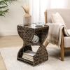 JONATHAN Y Suraya 14″ Coastal Bohemian Handwoven Water Hyacinth Sculptural Twisted End Table with Glass Top and Storage Shelf, Natural (TBL2506A)(Brown)