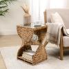 JONATHAN Y Suraya 14″ Coastal Bohemian Handwoven Water Hyacinth Sculptural Twisted End Table with Glass Top and Storage Shelf, Natural (TBL2506A)(Natural)