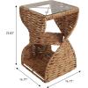JONATHAN Y Suraya 14″ Coastal Bohemian Handwoven Water Hyacinth Sculptural Twisted End Table with Glass Top and Storage Shelf, Natural (TBL2506A)(Natural)