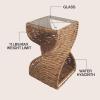 JONATHAN Y Suraya 14″ Coastal Bohemian Handwoven Water Hyacinth Sculptural Twisted End Table with Glass Top and Storage Shelf, Natural (TBL2506A)(Natural)