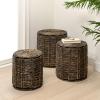 JONATHAN Y Zaria 18″ Coastal Bohemian Handwoven Water Hyacinth Nesting Round Accent Table, Brown (Set of 3) (TBL2503B-3SET)(Brown)