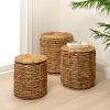 JONATHAN Y Zaria 18″ Coastal Bohemian Handwoven Water Hyacinth Nesting Round Accent Table, Brown (Set of 3) (TBL2503B-3SET)(Natural)
