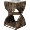 JONATHAN Y Suraya 14″ Coastal Bohemian Handwoven Water Hyacinth Sculptural Twisted End Table with Glass Top and Storage Shelf, Natural (TBL2506A)(Brown)
