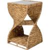 JONATHAN Y Suraya 14″ Coastal Bohemian Handwoven Water Hyacinth Sculptural Twisted End Table with Glass Top and Storage Shelf, Natural (TBL2506A)(Natural)