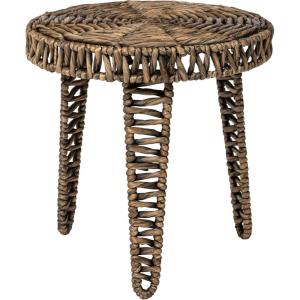 JONATHAN Y Amara 17″ Coastal Bohemian Handwoven Water Hyacinth Round Tripod End Table, Natural (TBL2507A)(Brown)