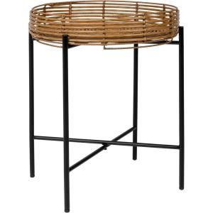 JONATHAN Y Malia 20″ Coastal Bohemian Faux Rattan Round Tray End Table with Metal Base, Brown (TBL2509B)(Brown)