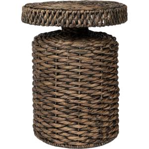 JONATHAN Y Marisol 19.65″ Coastal Bohemian Handwoven Water Hyacinth Round Accent Side Table, Brown (TBL2504B)(Brown)