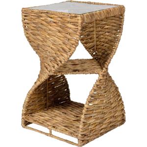 JONATHAN Y Suraya 14″ Coastal Bohemian Handwoven Water Hyacinth Sculptural Twisted End Table with Glass Top and Storage Shelf, Natural (TBL2506A)(Natural)