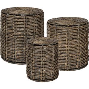 JONATHAN Y Zaria 18″ Coastal Bohemian Handwoven Water Hyacinth Nesting Round Accent Table, Brown (Set of 3) (TBL2503B-3SET)(Brown)