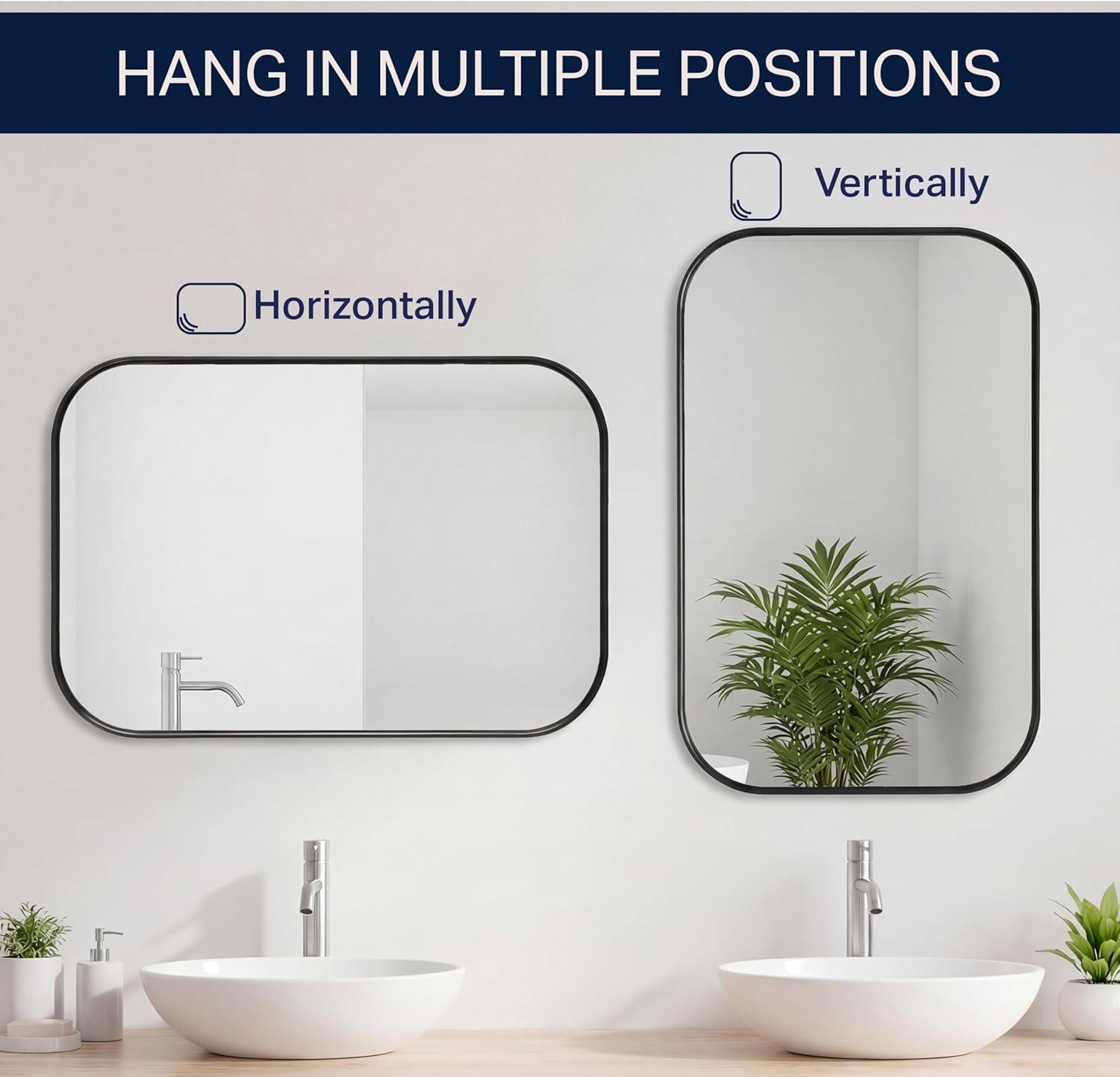 image:imageJONATHAN Y Aleria 24 in W x 36 in H Medium Rounded Rectangular Metal Framed Wall Mounted Mirror Nickel MIR217CBlack
