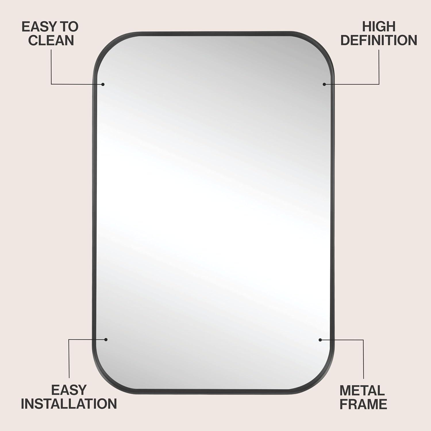 image:imageJONATHAN Y Aleria 24 in W x 36 in H Medium Rounded Rectangular Metal Framed Wall Mounted Mirror Nickel MIR217CBlack