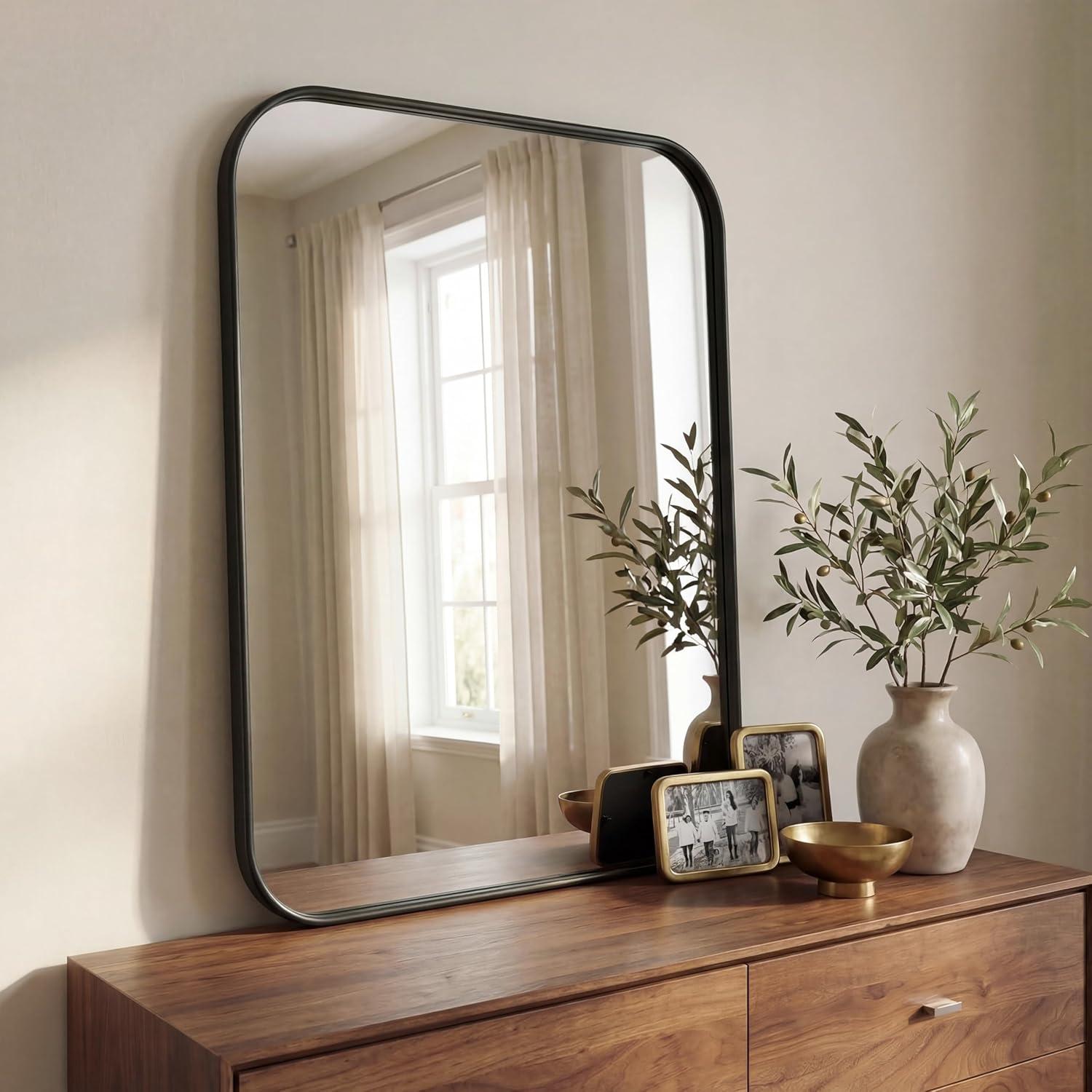 image:imageJONATHAN Y Aleria 24 in W x 36 in H Medium Rounded Rectangular Metal Framed Wall Mounted Mirror Nickel MIR217CBlack