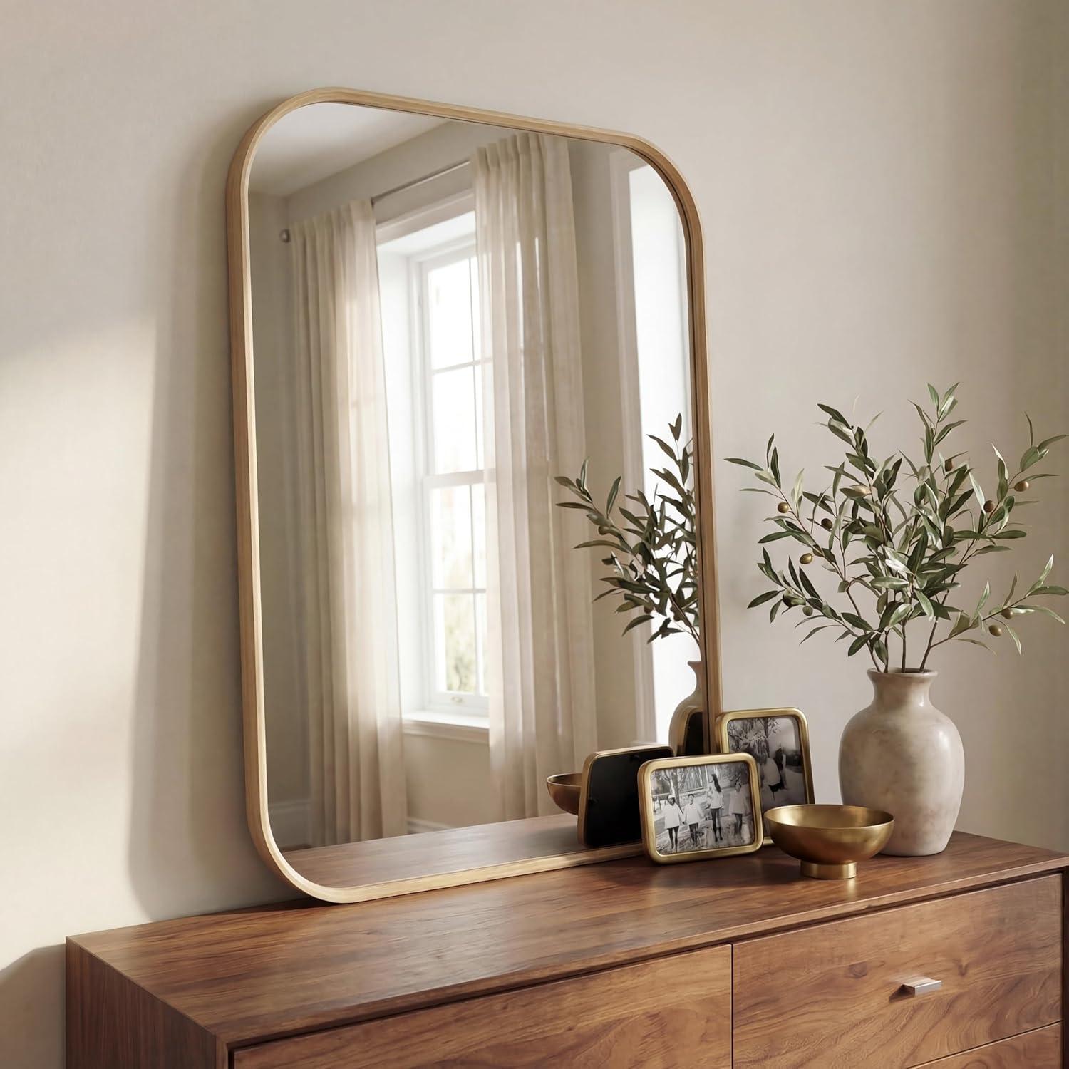 image:imageJONATHAN Y Aleria 24 in W x 36 in H Medium Rounded Rectangular Metal Framed Wall Mounted Mirror Nickel MIR217CGold