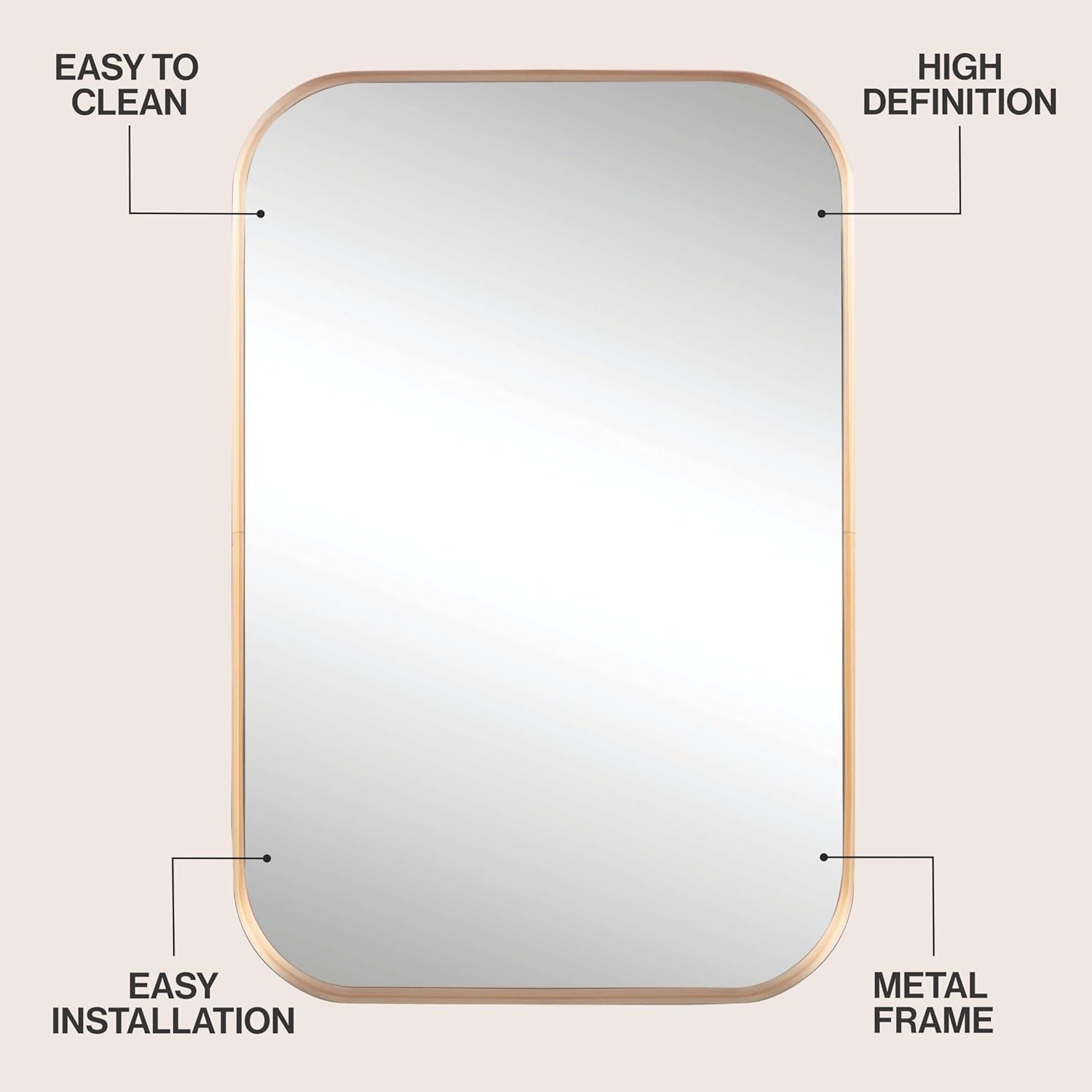 image:imageJONATHAN Y Aleria 24 in W x 36 in H Medium Rounded Rectangular Metal Framed Wall Mounted Mirror Nickel MIR217CGold