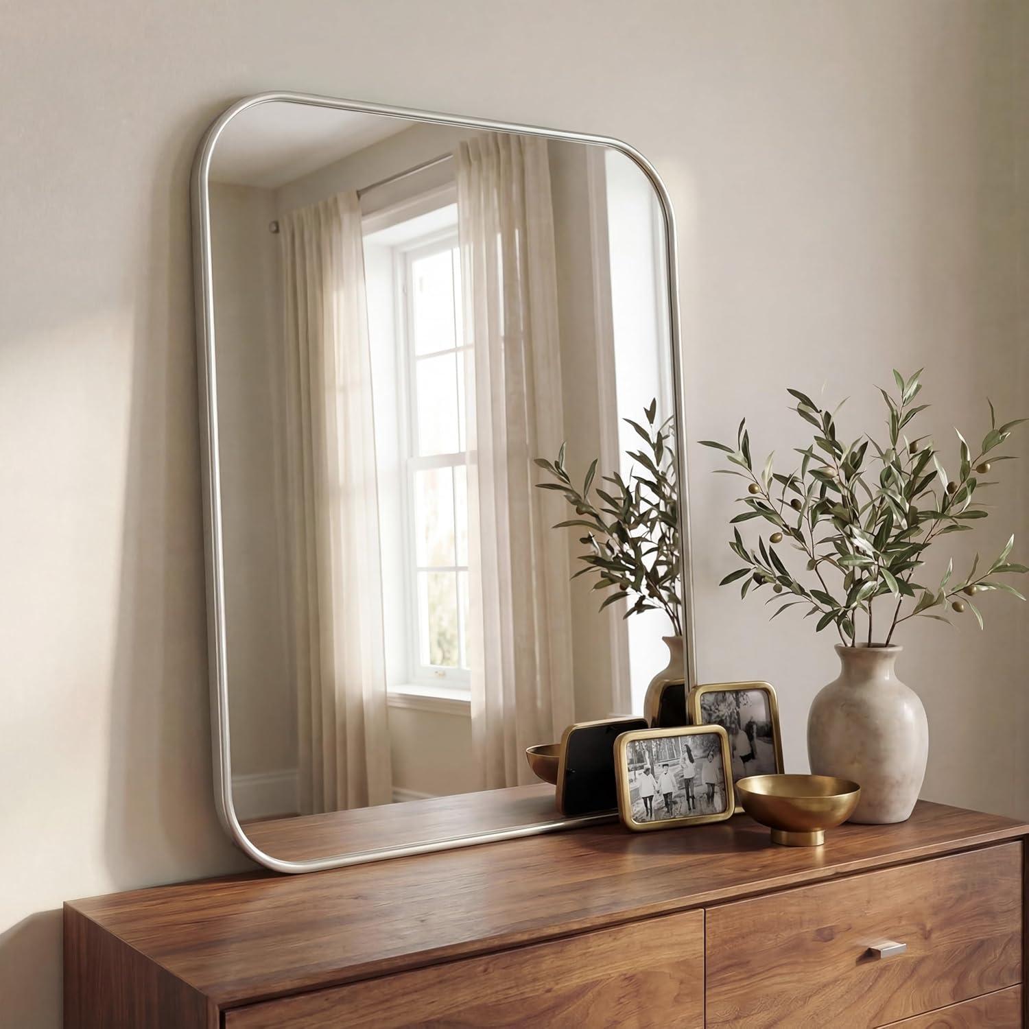 image:imageJONATHAN Y Aleria 24 in W x 36 in H Medium Rounded Rectangular Metal Framed Wall Mounted Mirror Nickel MIR217CNickel