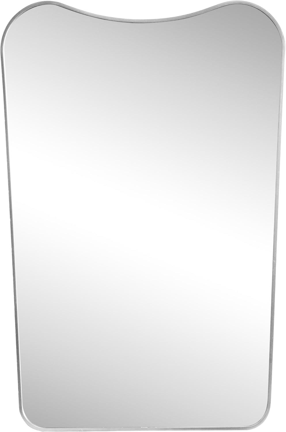 image:imageJONATHAN Y Alfie 24 in W x 36 in H Large Irregular Metal Framed Wall Mounted Mirror with Flat Bottom Nickel MIR212B