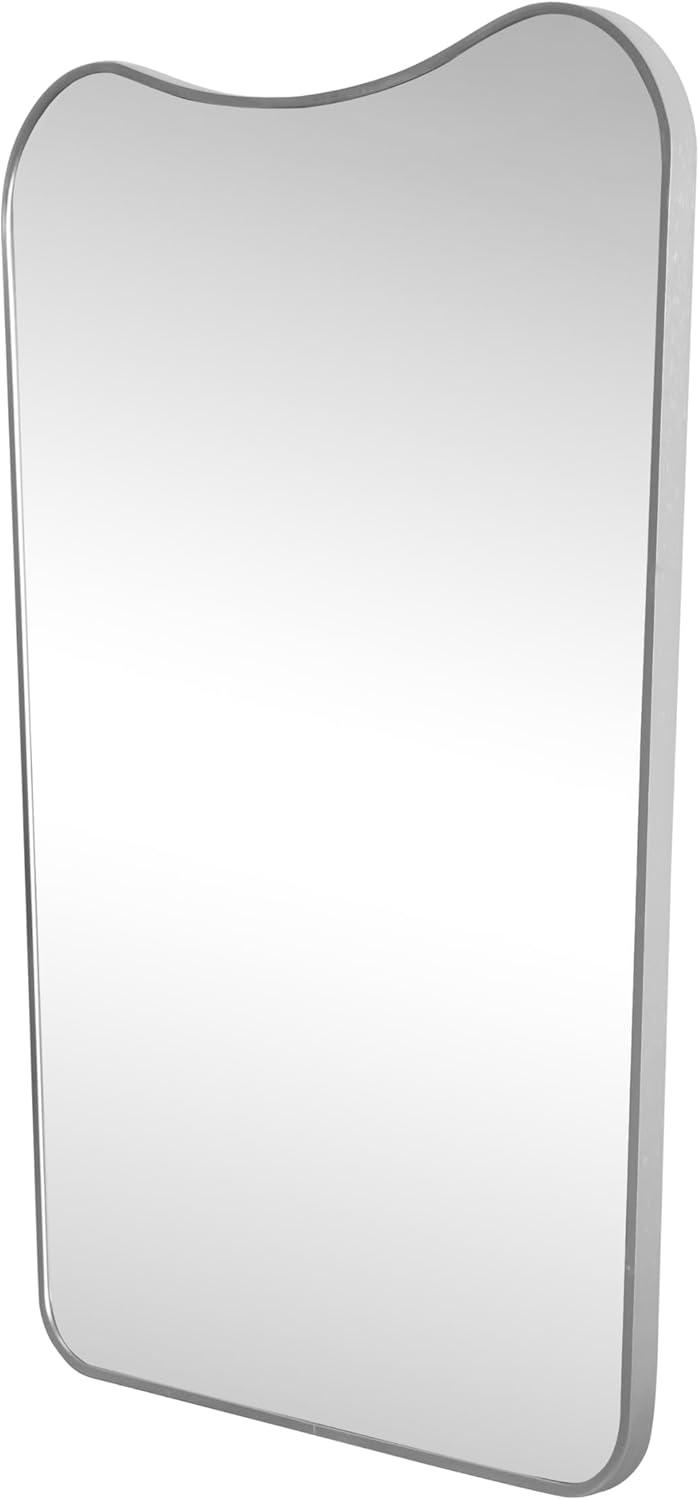 image:imageJONATHAN Y Alfie 24 in W x 36 in H Large Irregular Metal Framed Wall Mounted Mirror with Flat Bottom Nickel MIR212B