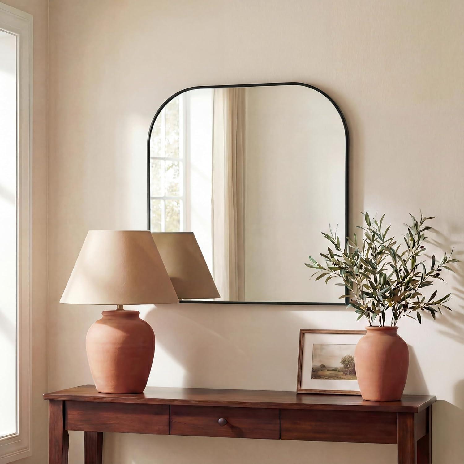 image:imageJONATHAN Y Aveline 38 in W x 32 in H Large Top Arched Rectangular Metal Framed Wall Mounted Mirror Gold MIR210CBlack
