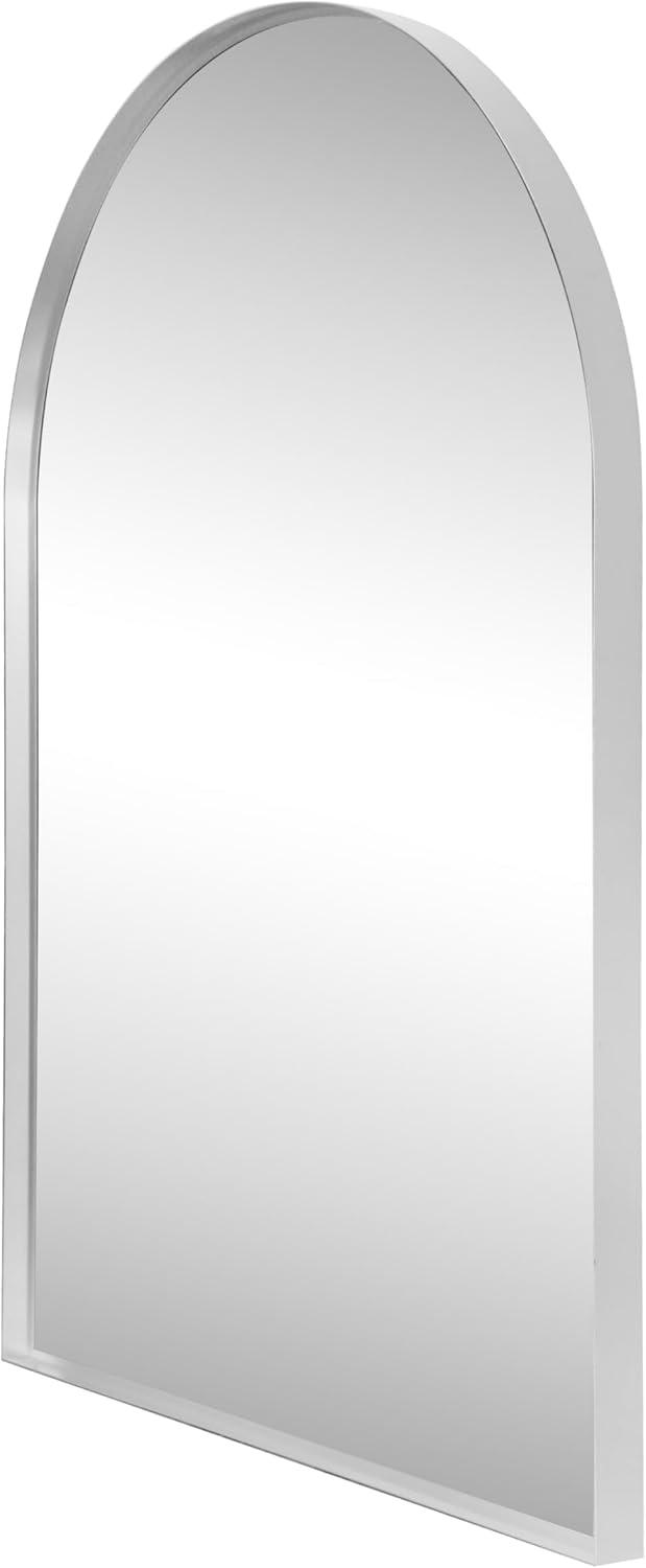 image:imageJONATHAN Y Elodie 28 in W x 40 in H Large Arched Metal Framed Wall Mounted Mirror Nickel MIR209B