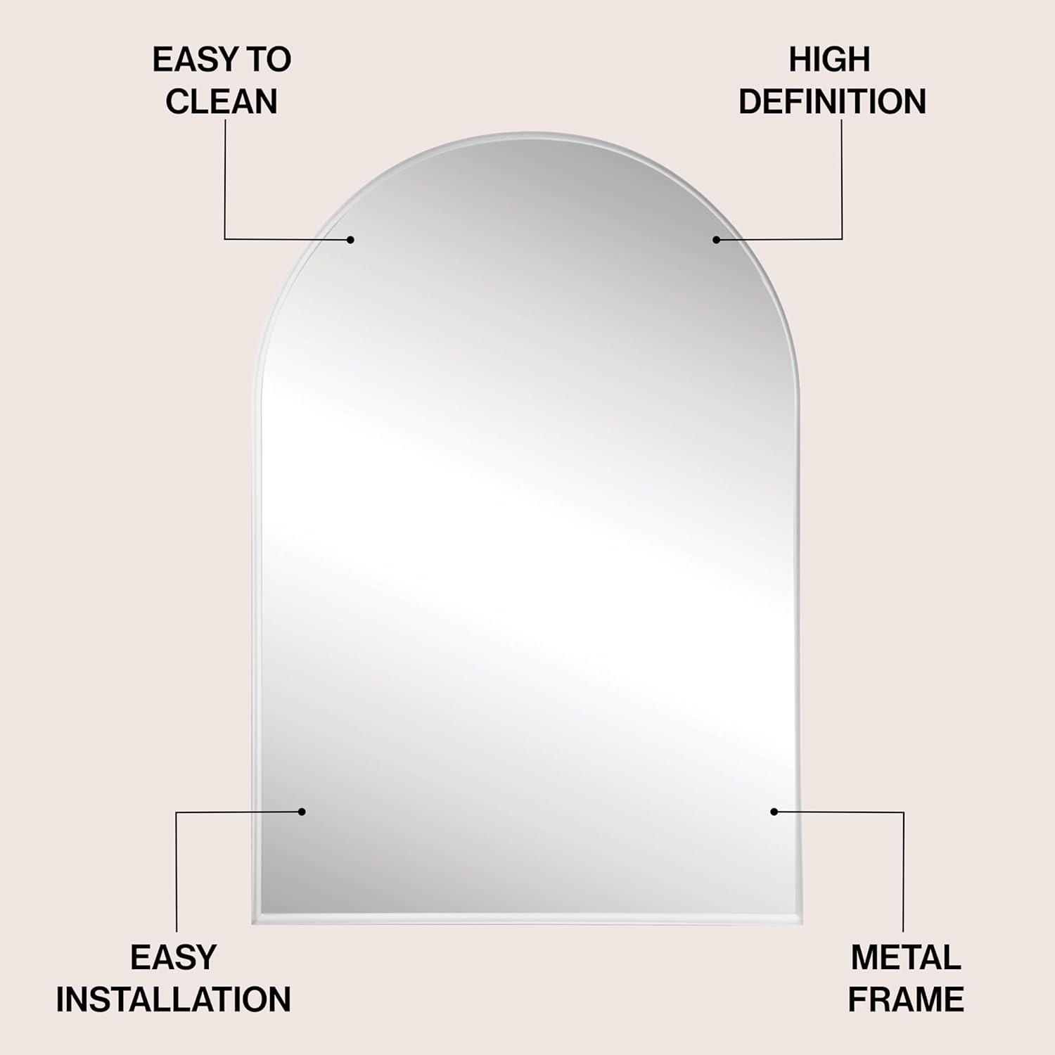 image:imageJONATHAN Y Elodie 28 in W x 40 in H Large Arched Metal Framed Wall Mounted Mirror Nickel MIR209B