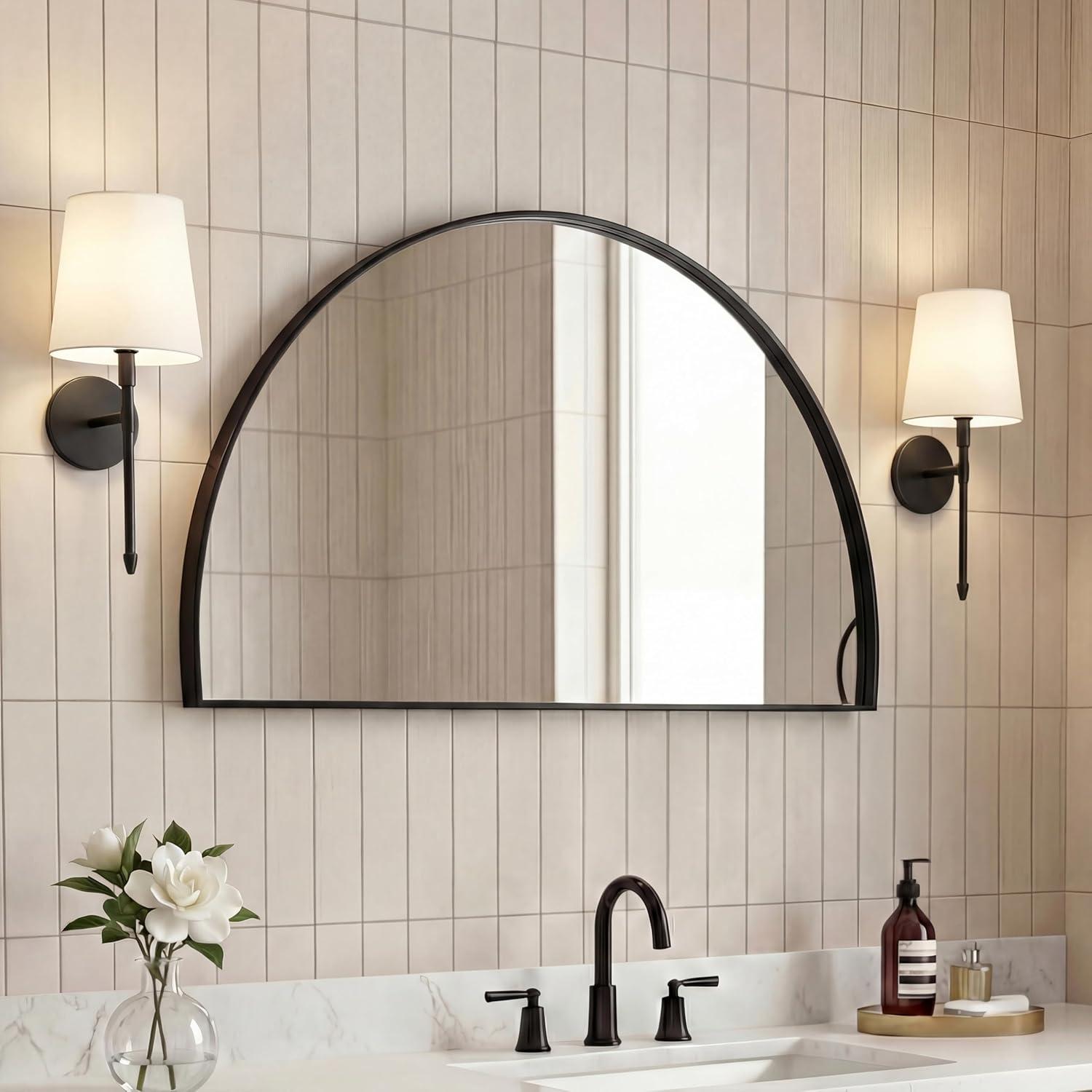 image:imageJONATHAN Y Solstice 42 in W x 23 in H Large Half Circle Metal Framed Wall Mounted Mirror Black MIR211ABlack