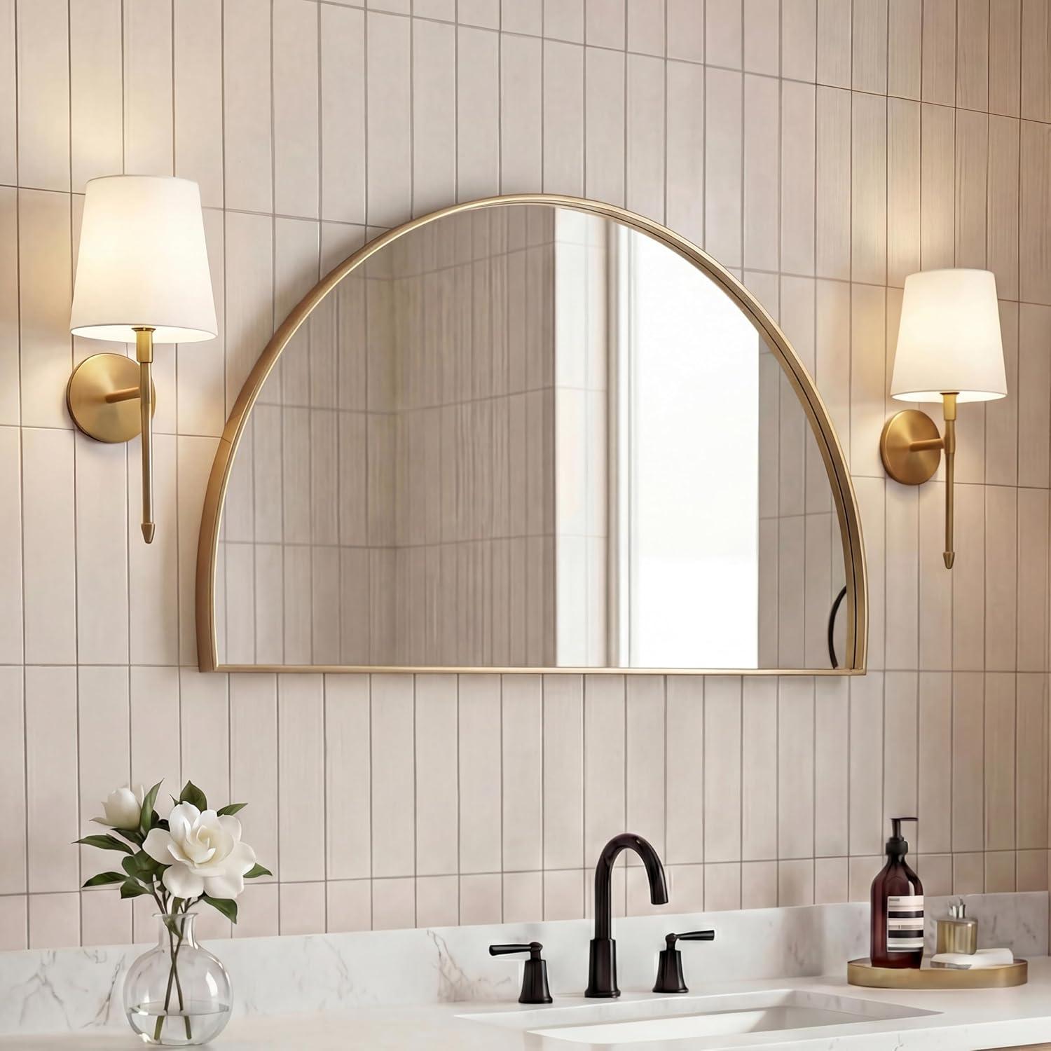 image:imageJONATHAN Y Solstice 42 in W x 23 in H Large Half Circle Metal Framed Wall Mounted Mirror Black MIR211AGold