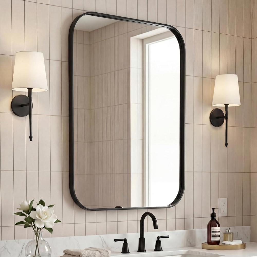 image:imageJONATHAN Y Aleria 24 in W x 36 in H Medium Rounded Rectangular Metal Framed Wall Mounted Mirror Nickel MIR217CBlack