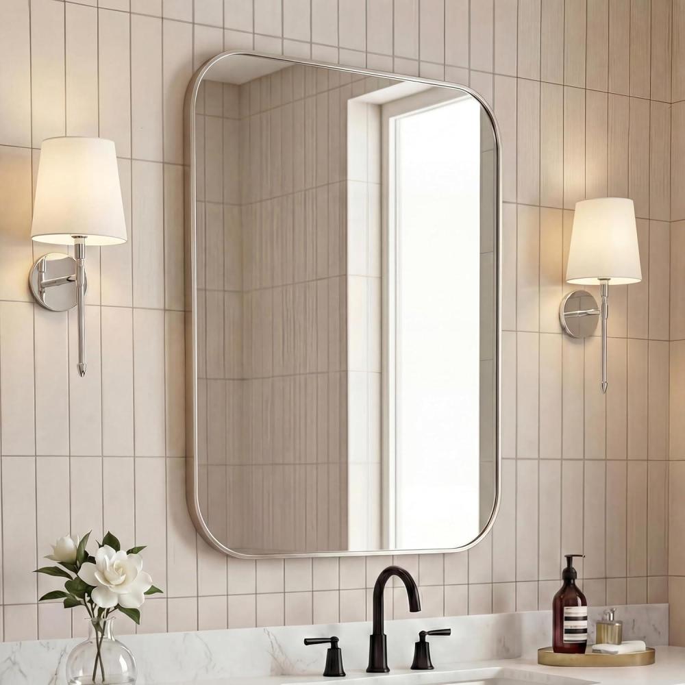 image:imageJONATHAN Y Aleria 24 in W x 36 in H Medium Rounded Rectangular Metal Framed Wall Mounted Mirror Nickel MIR217CNickel