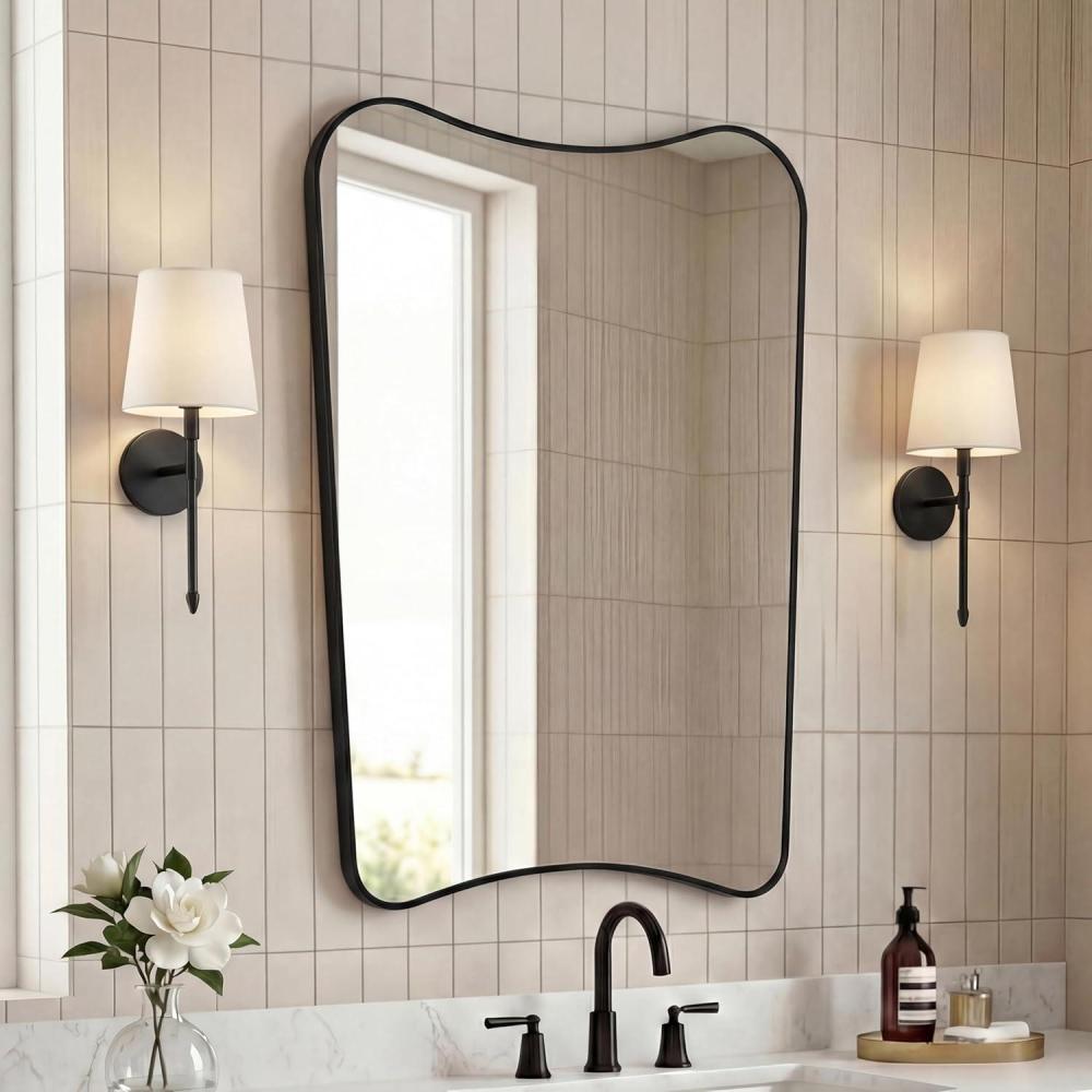image:imageJONATHAN Y Alfie 24 in W x 36 in H Large Irregular Metal Framed Wall Mounted Mirror Black MIR216B