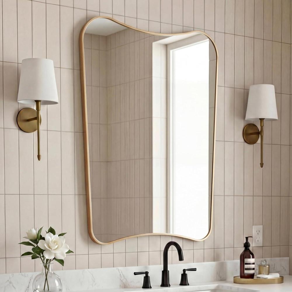 image:imageJONATHAN Y Alfie 24 in W x 36 in H Large Irregular Metal Framed Wall Mounted Mirror Gold MIR216A
