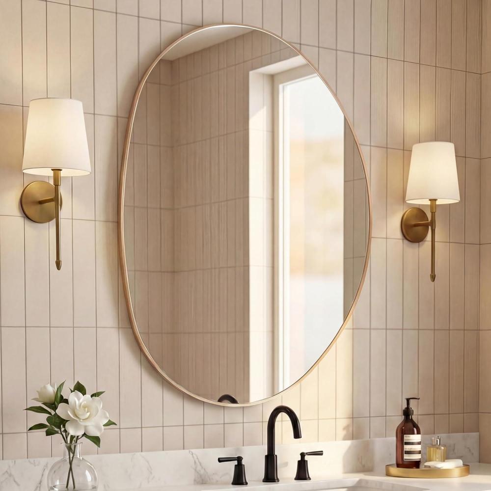 image:imageJONATHAN Y Aurelia 24 in W x 36 in H Medium Irregular Oval Metal Framed Wall Mounted Mirror Gold MIR213AGold