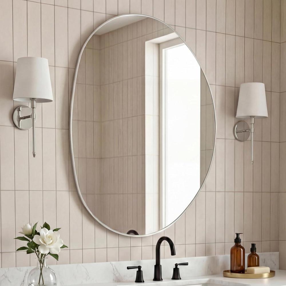image:imageJONATHAN Y Aurelia 24 in W x 36 in H Medium Irregular Oval Metal Framed Wall Mounted Mirror Gold MIR213ANickel