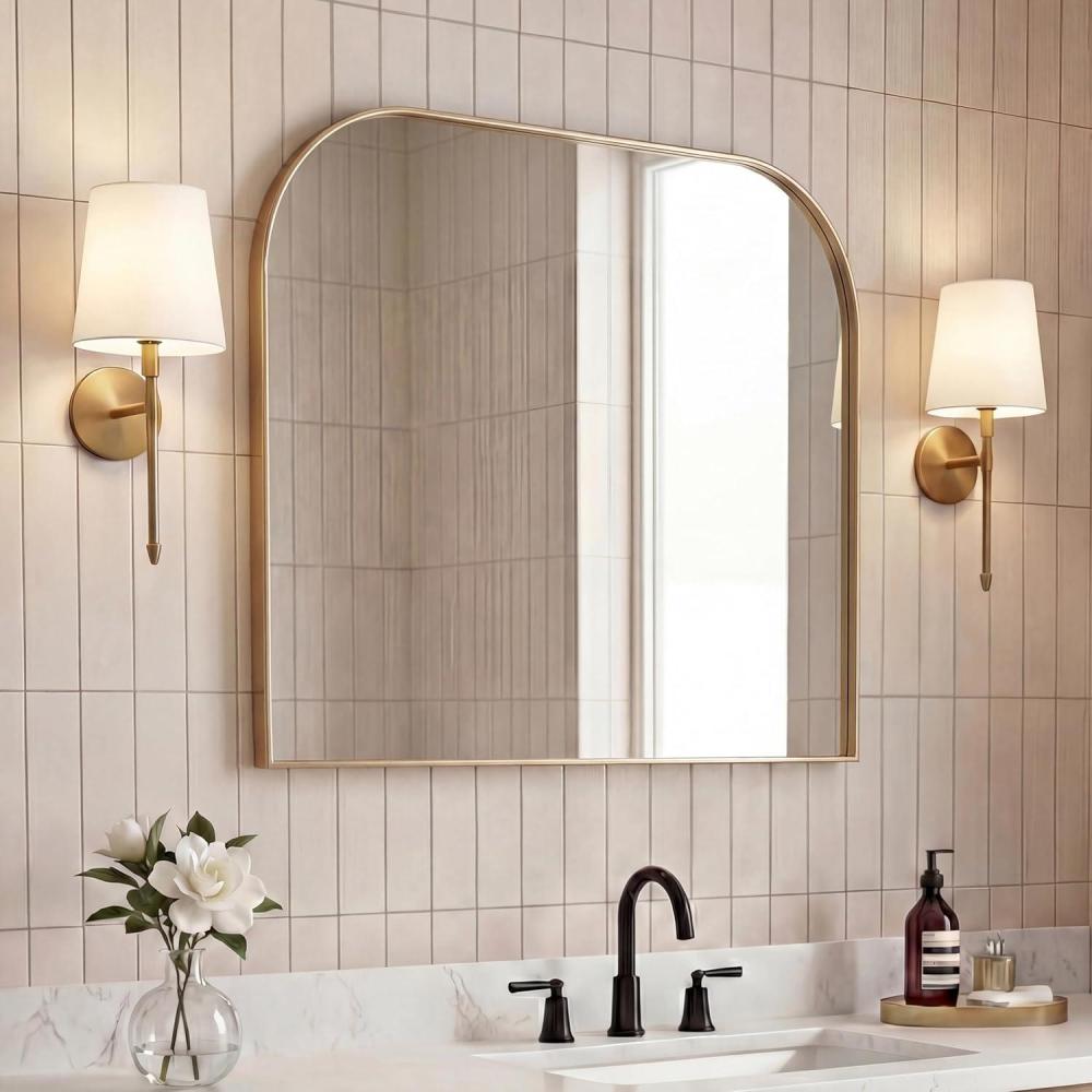 image:imageJONATHAN Y Aveline 38 in W x 32 in H Large Top Arched Rectangular Metal Framed Wall Mounted Mirror Gold MIR210CGold
