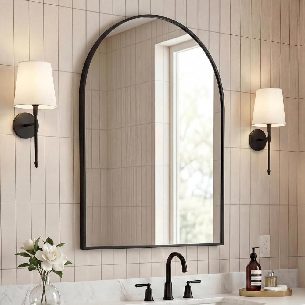 image:imageJONATHAN Y Elodie 20 in W x 30 in H Small Arched Metal Framed Wall Mounted Mirror Black MIR207A