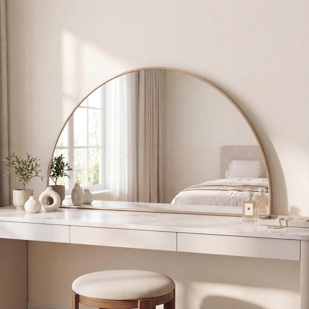 image:imageJONATHAN Y Solstice 42 in W x 23 in H Large Half Circle Metal Framed Wall Mounted Mirror Black MIR211AGold