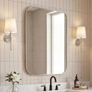 JONATHAN Y Aleria 24 in. W x 36 in. H Medium Rounded Rectangular Metal Framed Wall Mounted Mirror, Nickel (MIR217C)(Nickel)