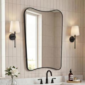 JONATHAN Y Alfie 24 in. W x 36 in. H Large Irregular Metal Framed Wall Mounted Mirror, Black (MIR216B)