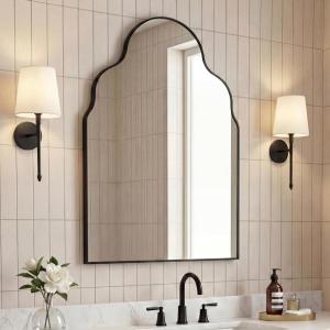 JONATHAN Y Alora 24 in. W x 36 in. H Medium Top Arch Metal Framed Wall Mounted Mirror, Nickel (MIR214C)(Black)