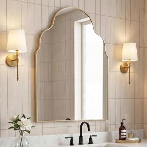 JONATHAN Y Alora 24 in. W x 36 in. H Medium Top Arch Metal Framed Wall Mounted Mirror, Nickel (MIR214C)(Gold)