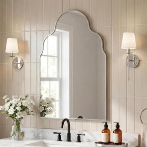 JONATHAN Y Alora 24 in. W x 36 in. H Medium Top Arch Metal Framed Wall Mounted Mirror, Nickel (MIR214C)(Nickel)