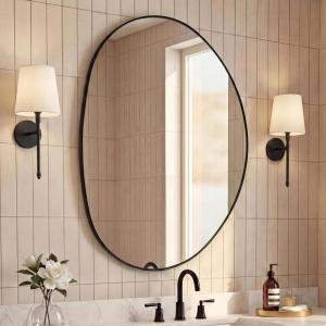 JONATHAN Y Aurelia 24 in. W x 36 in. H Medium Irregular Oval Metal Framed Wall Mounted Mirror, Gold (MIR213A)(Black)