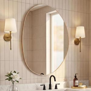JONATHAN Y Aurelia 24 in. W x 36 in. H Medium Irregular Oval Metal Framed Wall Mounted Mirror, Gold (MIR213A)(Gold)