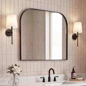 JONATHAN Y Aveline 38 in. W x 32 in. H Large Top Arched Rectangular Metal Framed Wall Mounted Mirror, Gold (MIR210C)(Black)