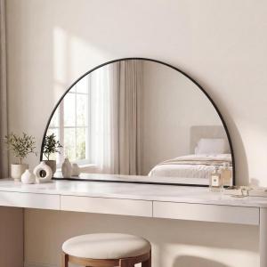 JONATHAN Y Solstice 42 in. W x 23 in. H Large Half Circle Metal Framed Wall Mounted Mirror, Black (MIR211A)(Black)