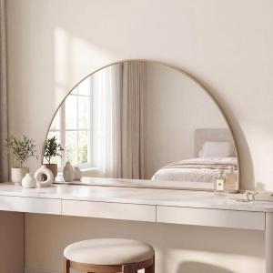 JONATHAN Y Solstice 42 in. W x 23 in. H Large Half Circle Metal Framed Wall Mounted Mirror, Black (MIR211A)(Gold)